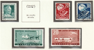 Frimærker Tyskland | Fransk Zone, Württemberg | 1949 - AFA 48-53 (minus 49) - Stemplet